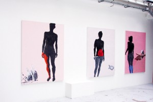 « Nu rose (Clémentine) », « Nu à la tortue », « Nu au crâne » – 2006, peinture acrylique et huile sur toile, 173 x 135 cm