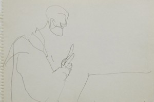 « Magritte (personnage méditant sur la folie-1928) », 1998, crayon sur papier, 32 x 41 cm