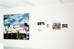 « A A donkey », 2004, huile sur toile, 200 x 235 cm / « A palmiers », 2004, huile sur toile, 21 x 52 cm / « Souffre », 2003, huile sur toile, 38 x 27 cm / « Cay Bardak », 2002, huile sur toile, 21 x 14 cm / « Cow Boy », 2003, huile sur toile, 21 x 17 cm / « Werther », 2003, huile sur toile, 46 x 55 cm / « Lax Airport », 2002, huile sur toile, 24 x 33 cm