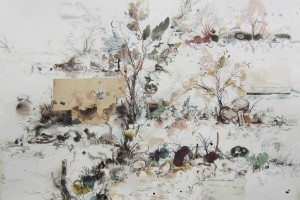 « countryside with cow », 2012, encre et aquarelle sur papier, 56,5 x 75 cm