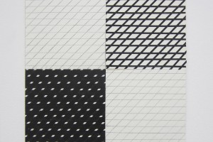 « Strip-teasing 0°-45° », 2007, crayon, adhésif et acrylique sur papier, 46x 46 cm