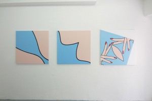 « Balnéaire », 2010 – « Balnéaire », 2010, acrylique sur toile, 100 x 100 cm – « Balnéaire (mains) », 2010, acrylique sur toile, 105 x 105 cm