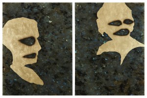 « Diptyque homme femme », 2014, huile et feuille d'or sur labradorite, 40 x 30 cm