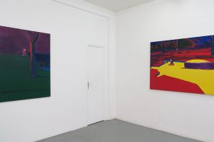 BENJAMIN SWAIM – Le gris de Corbelin (Pierre), 2017, huile sur toile, 130 x 97 cm / Deux garçons (Pierre), 2017, huile sur toile, 114 x 146 cm